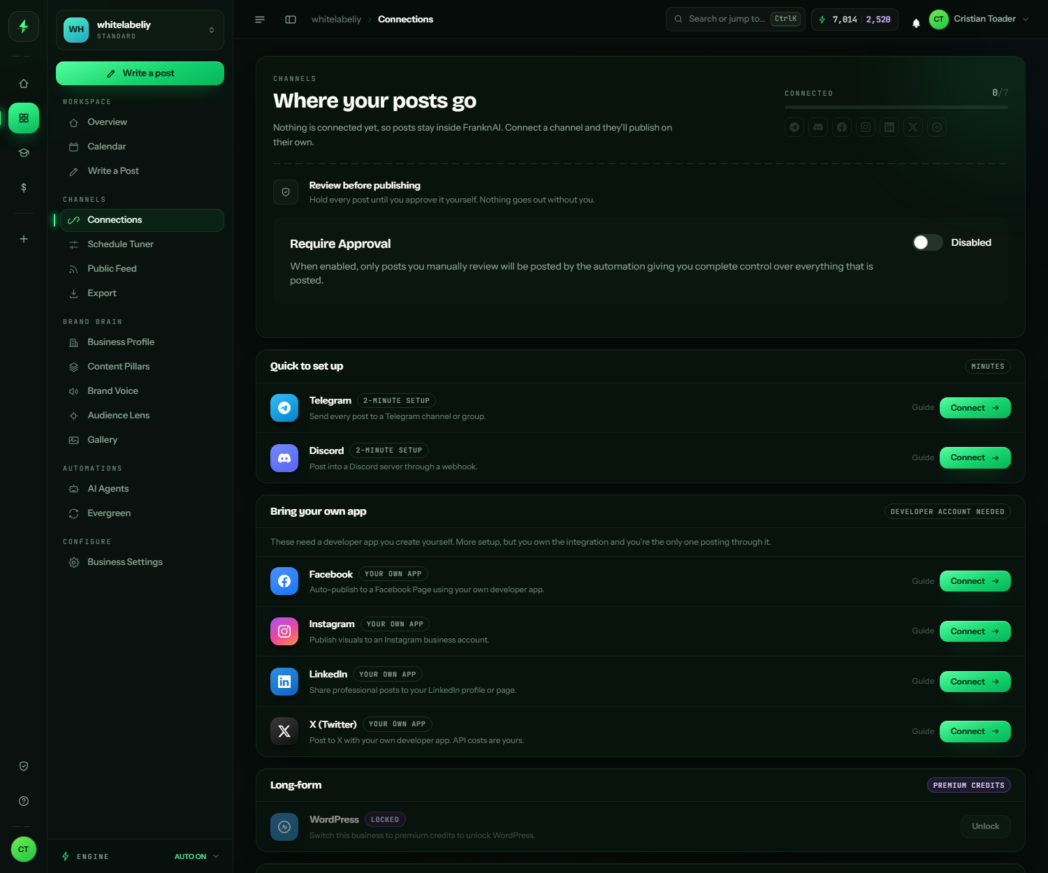 Connecting channels in FranknAI